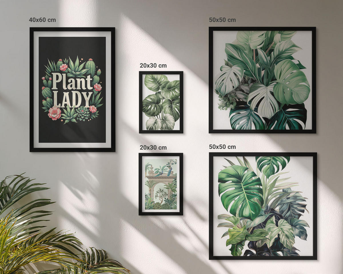 BILDER SET 5er Set - 50x50 cm & 20x30 cm & 40x60 cm Schwarzer Rahmen - Japanische Natur und Japandi-Stil - Schwarz, Kunststoff (40/60cm) - TULUP