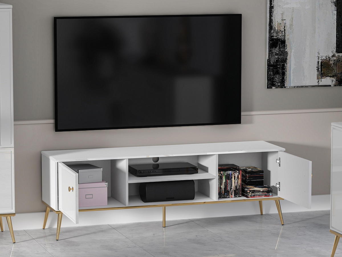 TV-LOWBOARD Darrby Weiß 160 cm - Goldfarben/Weiß, Holzwerkstoff/Metall (160/53/40cm) - Selsey