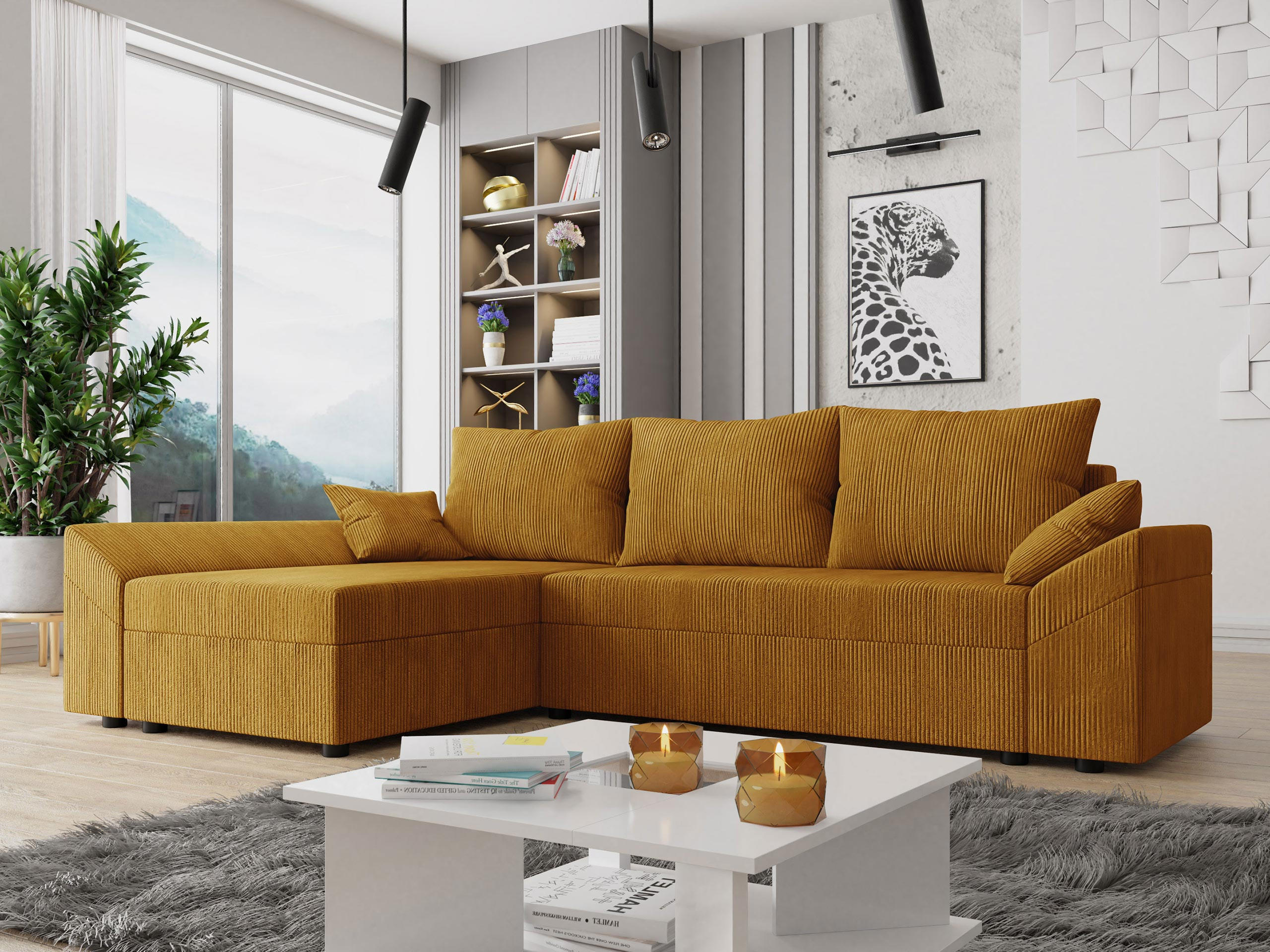 ECKSOFA Dante L Cord - Schwarz/Braun, Holz/Kunststoff (240/140cm) - MIRJAN24