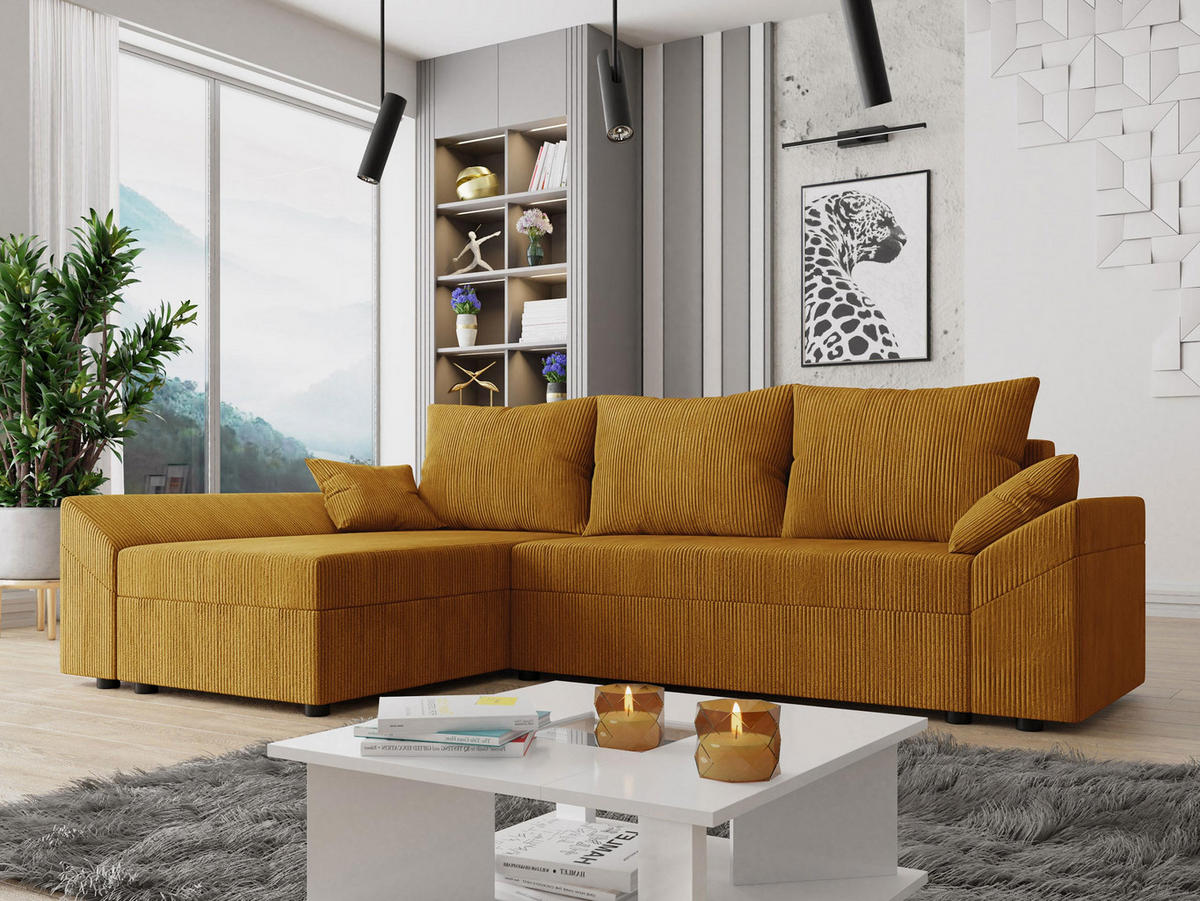 ECKSOFA Dante L Cord - Schwarz/Braun, Holz/Kunststoff (240/140cm) - MIRJAN24