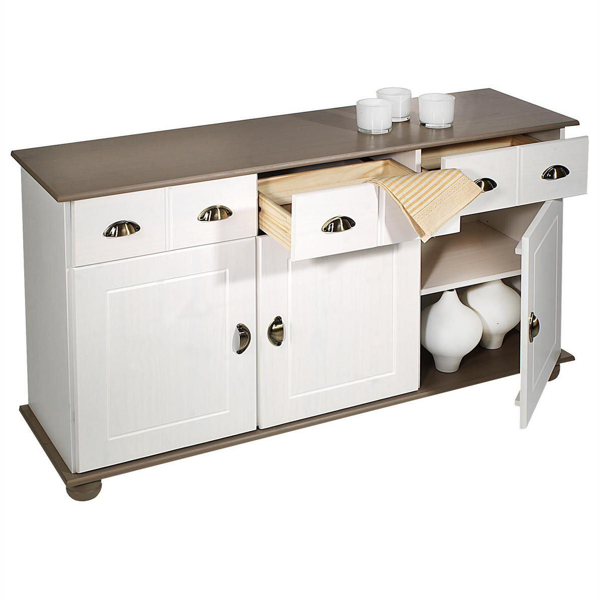 APOTHEKERKOMMODE COLMAR - Taupe/Weiß, Holz (134/80/39cm) - IDIMEX