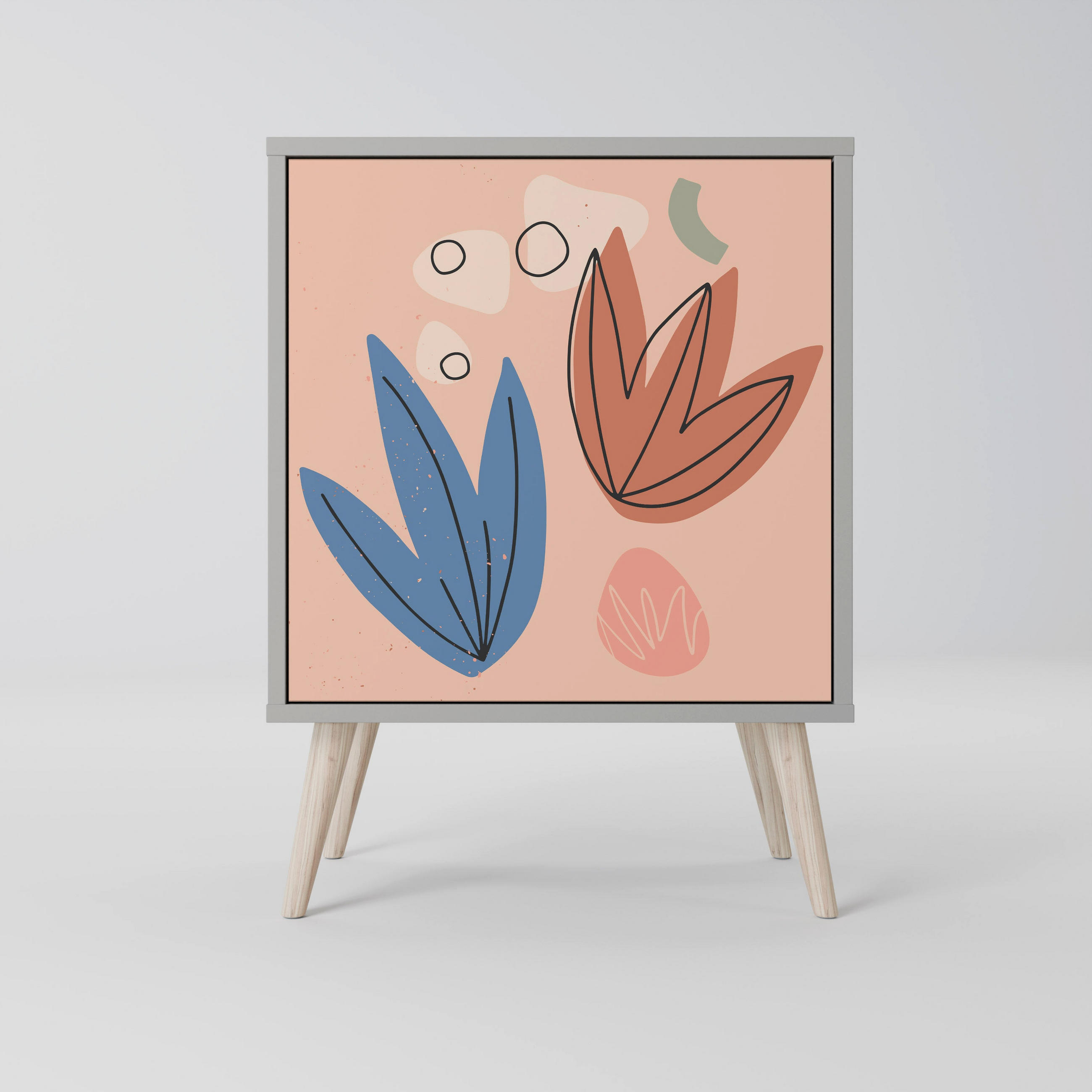 SIDEBOARD PASTEL DESTINY, Grau, 57,5x42x77,5 cm, Schräge Buchenholzfüße - Buchefarben/Multicolor, Holzwerkstoff/Buchenholz (57.5/77.5/42cm) - SpaceRebels