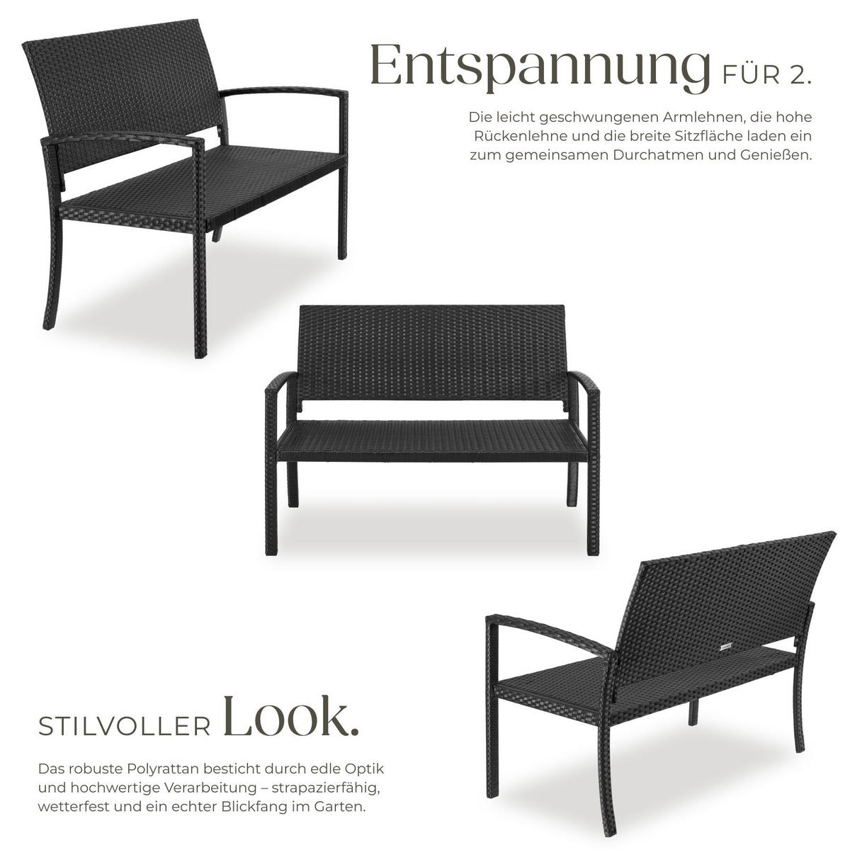 RATTAN-GARTENBANK Murat, 125 x 62,5 x 90 cm, inklusive Schutzhülle, schwarz - Schwarz, Kunststoff (125/90/62.5cm) - tectake