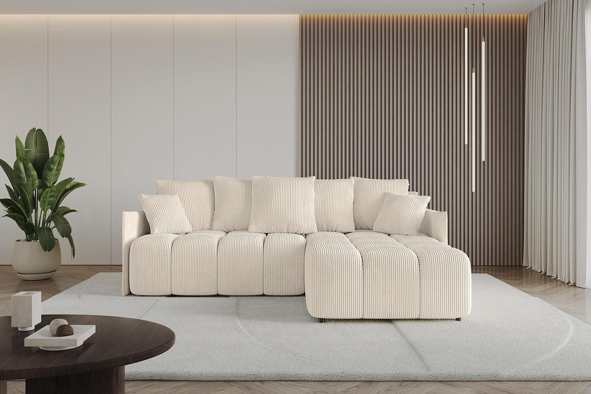 ECKSOFA Ottomane rechts LONLI-L 251x189x68 Beige Cord - Beige, Holzwerkstoff/Kunststoff (189/251cm) - ALTDECOR