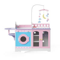 PUPPEN NURSERY 6 in 1 Holz Set mit Bett Mobile Spuele Hochstuhl, Rosa, 63cm - Pink, Holzwerkstoff (28/63/100cm) - Teamson Kids