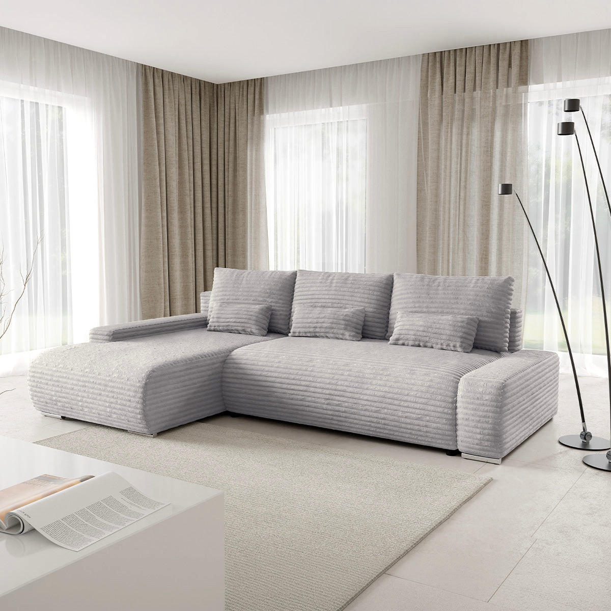 ECKSOFA Ivana 3 Sitzplätze Hellgrau - Hellgrau, Holz (265/172cm) - Petits-meubles