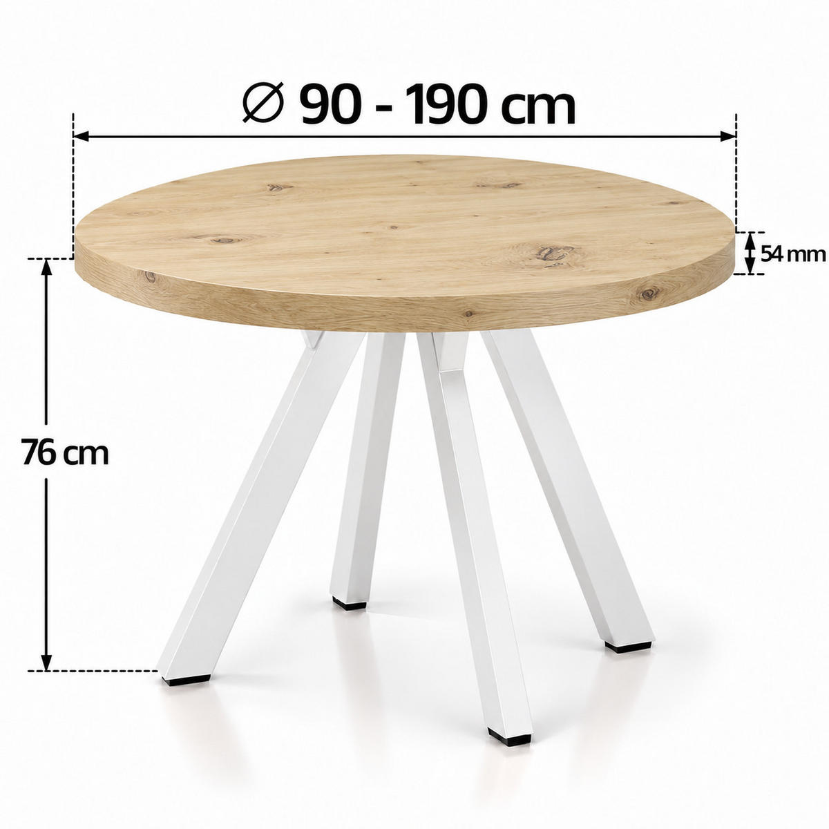 ESSTISCH rund ausziehbar 90/190/76 cm, Artisan Eiche, 54 cm Tischplatte + Y Metallgestell Weiß - Weiß/Eiche Artisan, Holzwerkstoff/Metall (90/190/76cm) - Damale Möbel