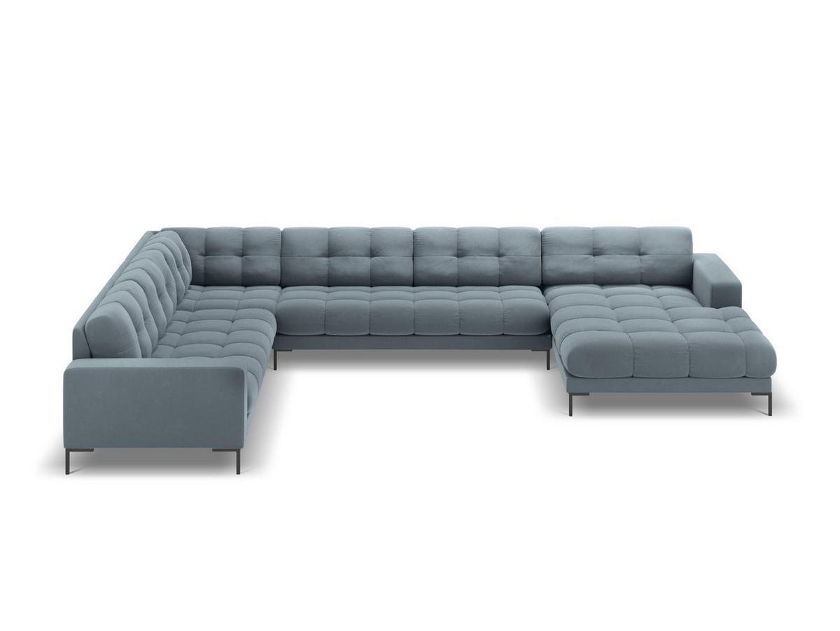 PANORAMASOFA links Mamaia aus Samt hellblau 7 Sitzplätze - Hellblau, Textil (256/75/327cm) - Micadoni
