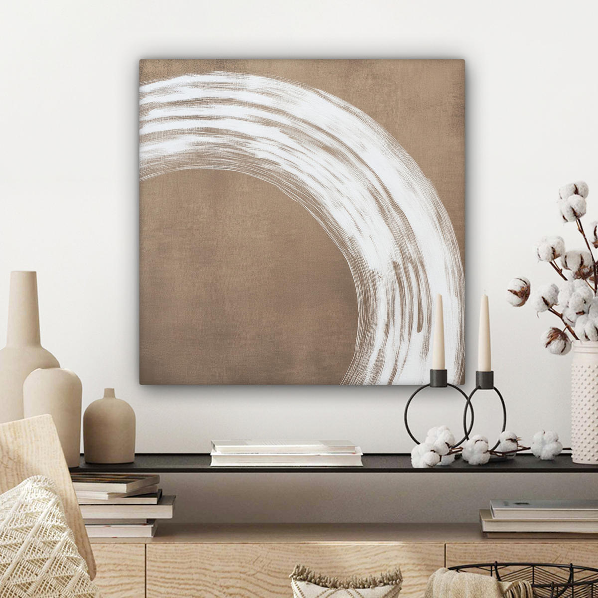 LEINWANDBILD Farbe - Braun - Japandi Wandbild Wohnzimmer 50x50 cm - Kupferfarben, Textil (50/50cm) - MuchoWow