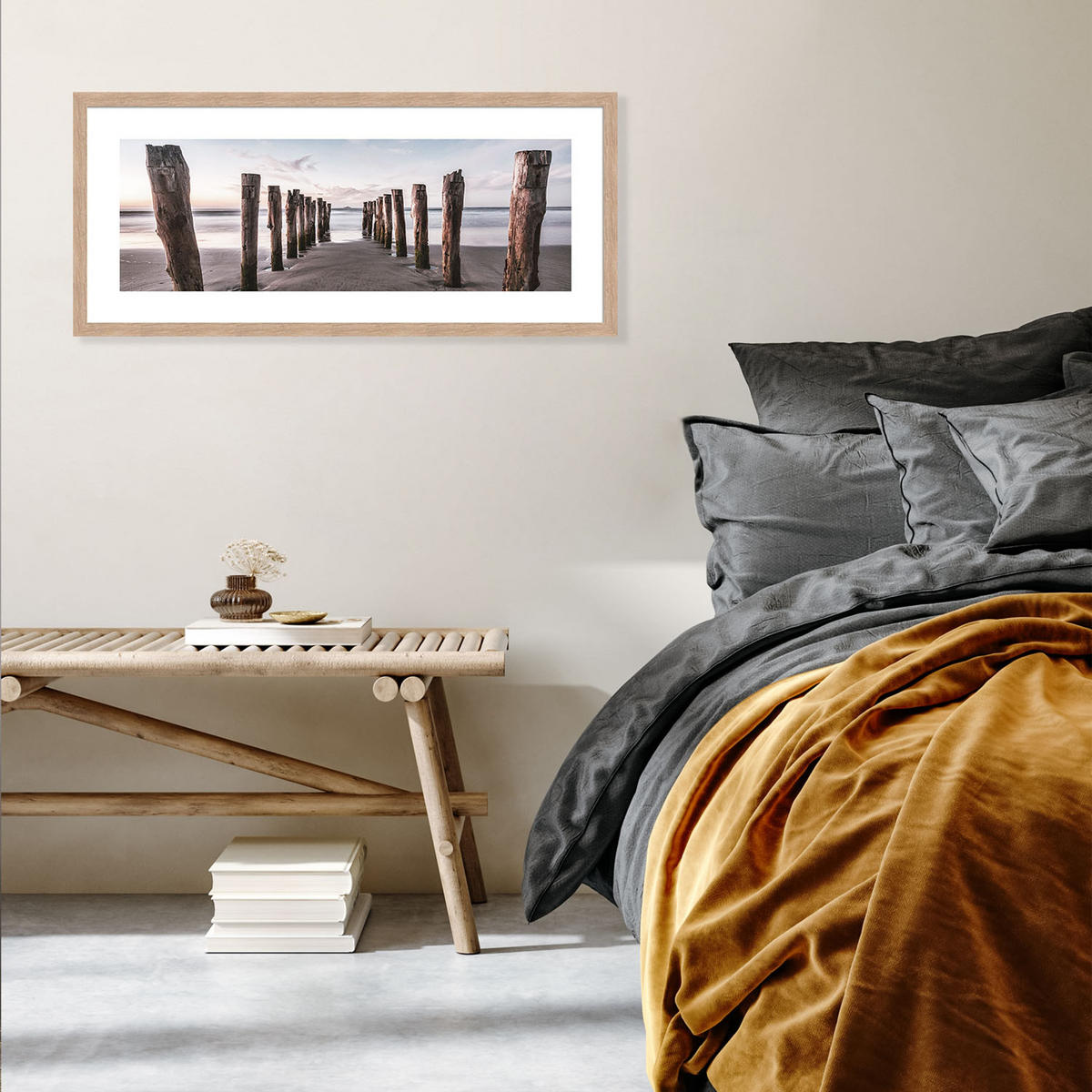 POSTER mit Rahmen 70x30 cm Strandlandschaft Meer - Beige, Holz (71/30cm) - artissimo