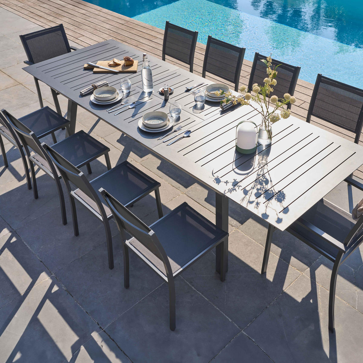 GARTENTISCH ausziehbar, Grau - Grau, Metall (100/298/45cm) - Oviala