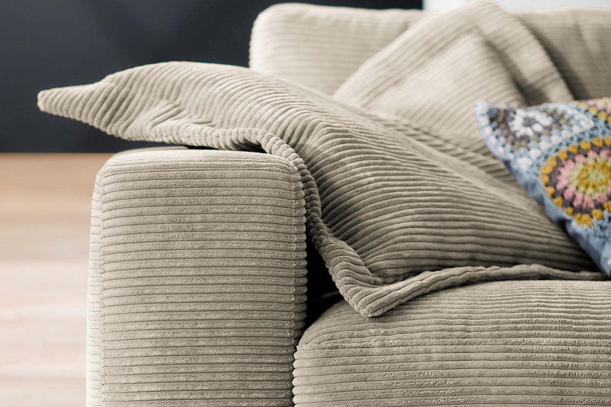 SOFA 3-SITZER MADELINE Grau Cord - Greige/Schwarz, Textil (290/85/127cm) - KAWOLA