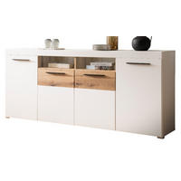 SIDEBOARD weiß matt, Evoke Eiche, Kommode 205 cm, Soft-Close-Funktion - Eichefarben/Silberfarben, Holzwerkstoff/Kunststoff (205/87/40cm)