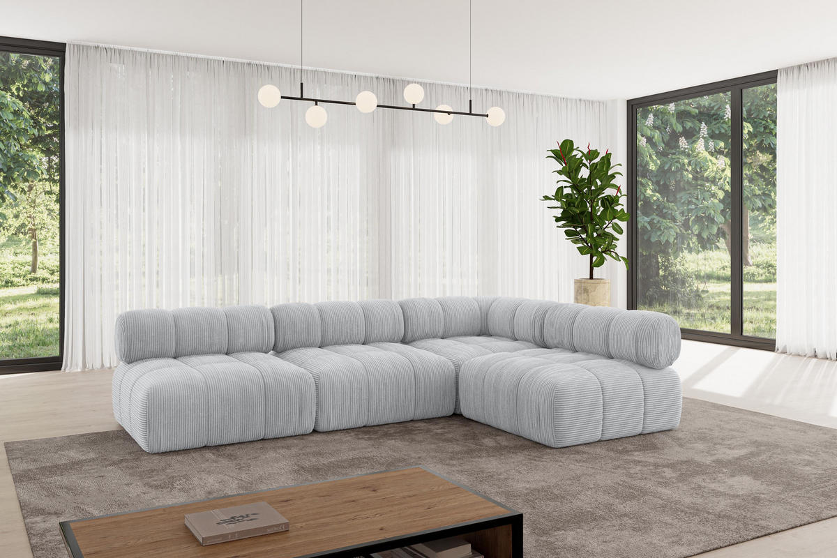 ECKSOFA modulares Sofa Samaro-L2 - 285x190x70 cm Grau Cord - Grau, Holzwerkstoff/Textil (285/190cm) - ALTDECOR