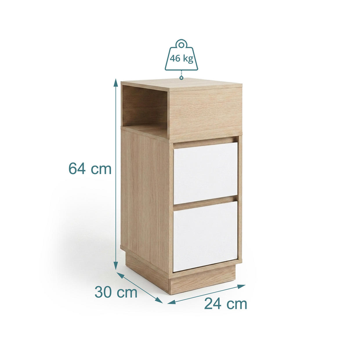 STOLÍK Biela drevodekor 2 zásuvky 2-dielny-Set - svetlohnedá, kompozitné drevo (24/64/30cm) - Relaxdays