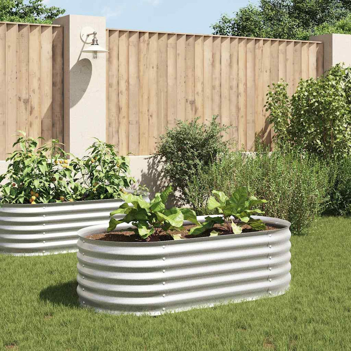 RUNDES Hochbeet für Garten BLUMO | Verzinkter Stahl | 160x80x44cm, Silber - Silberfarben, Metall (160/44/80cm) - DELUKE
