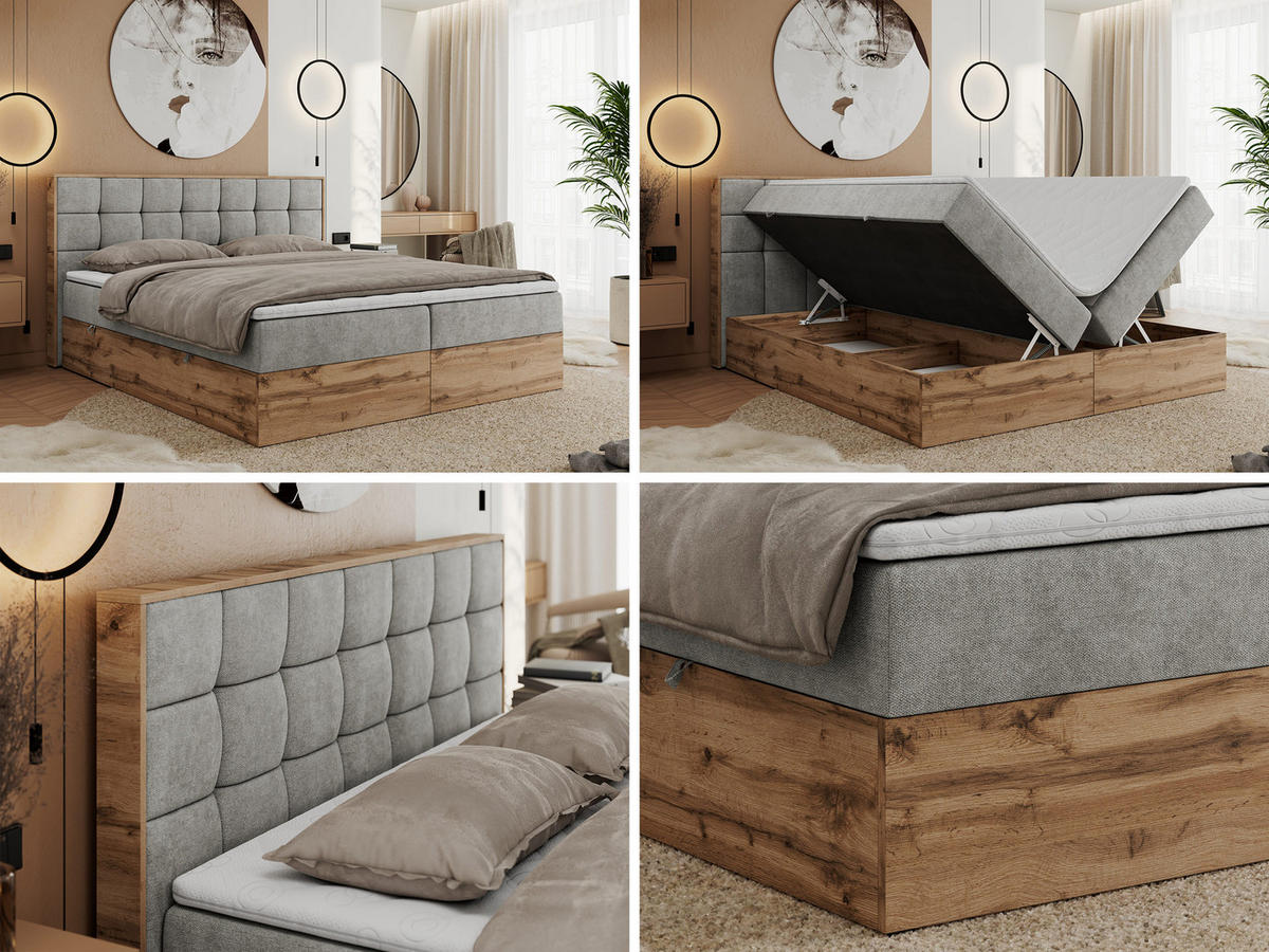 BOXBETT ALBERO 1 - 120/200 Grau Struktur - H3 - Grau, Holz/Textil (120/200cm) - MKS