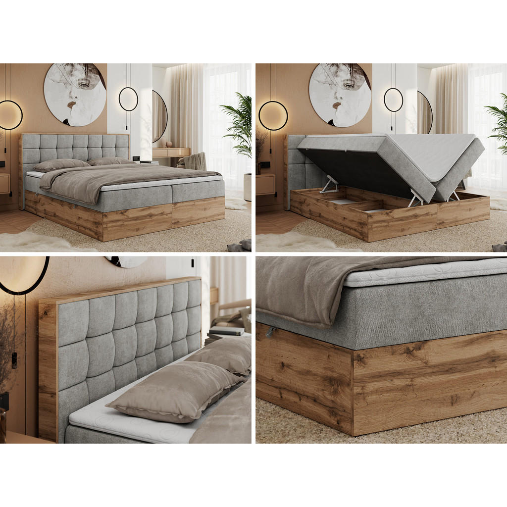 Thumbnail - MKS Boxbett, Grau, Textil, 2-Sitzer, H3, 7-Zonen, Rechteckig, 160x200 cm, Schlafzimmer, Betten, Boxspringbetten