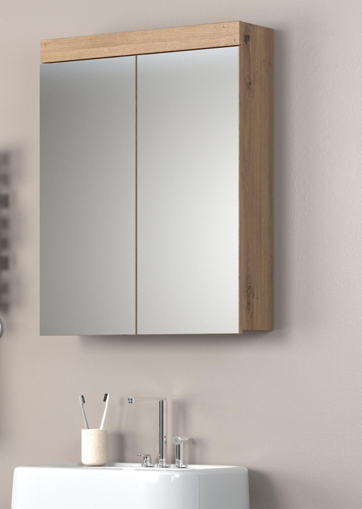 SPIEGELSCHRANK Asteiche 60 x 77 cm, Badschrank 2-türig - Eichefarben, Glas/Holzwerkstoff (60/77/17cm) - Top.Furn