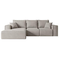 ECKSOFA mit Schlaffunktion und Bettkasten SERRA-L-S - 266x161x87 cm Hellbraun Velours - Hellbraun/Schwarz, Holzwerkstoff/Kunststoff (266/161cm) - ALTDECOR