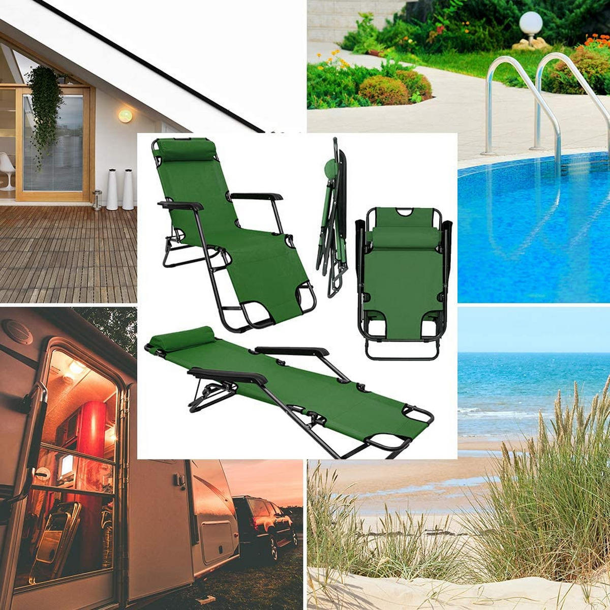 CAMPINGSTUHL, 153/70 cm, Grün - Grün, Kunststoff (60/82/153cm) - Amanka