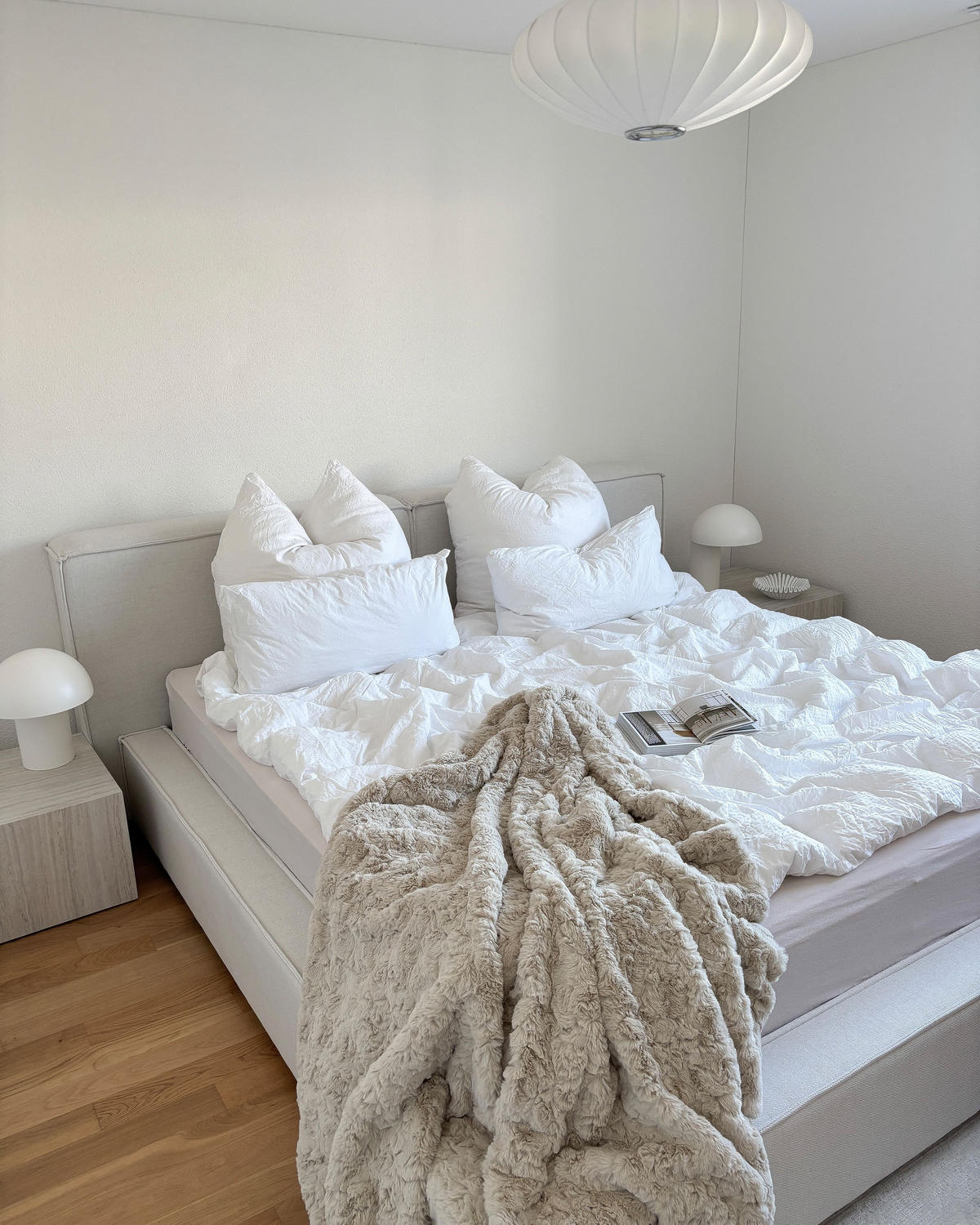 POLSTERBETT mit Lattenrost 180x200 cm Weiß Linards - Creme, Textil (180/200cm) - Beliani