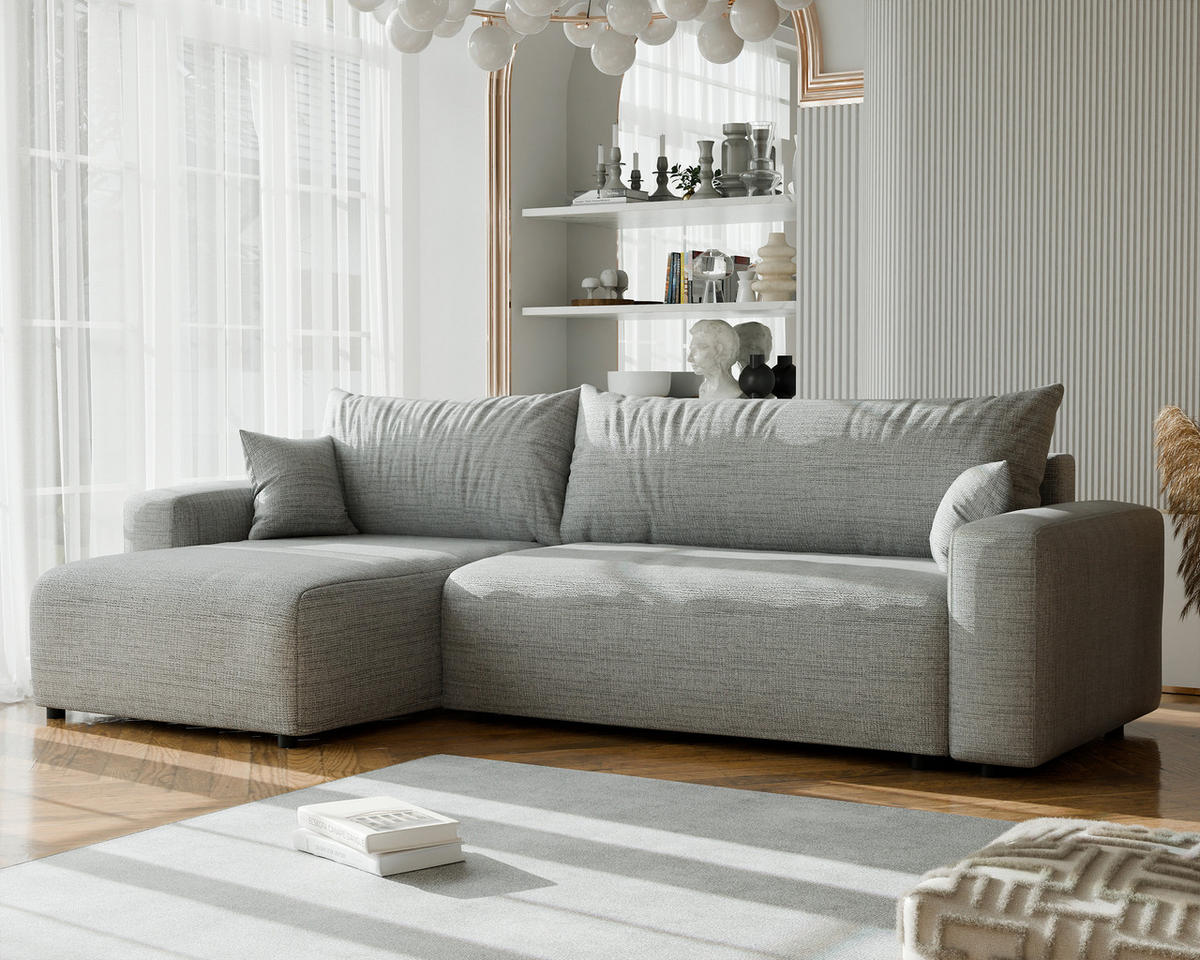 ECKSOFA mit Schlaffunktion und Bettkasten, Grau - Grau, Holzwerkstoff/Textil (145/278cm) - Idohome