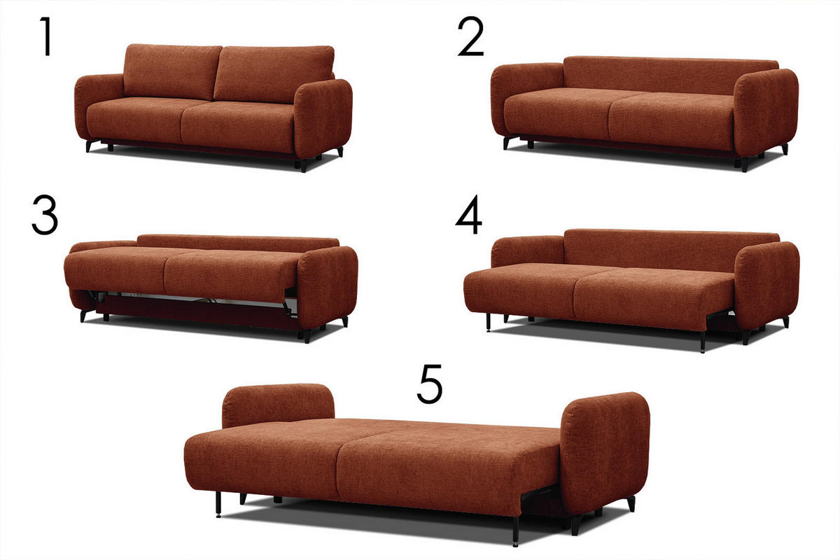 SOFA DRAKE 3-Sitzer mit Schlaffunktion, dunkelorange - Dunkelorange/Braun, Holz/Textil (232/90/107cm) - Courtois Laville