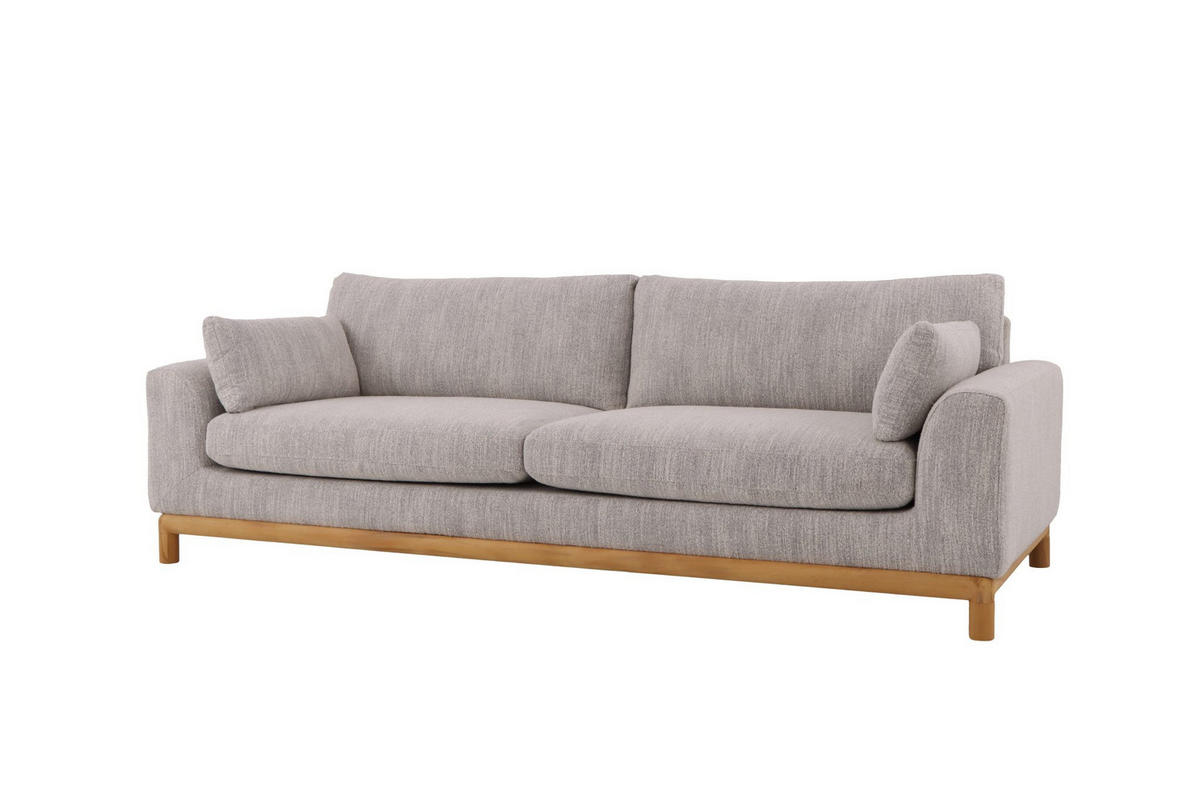 SOFA Celeste, 3-Sitzer, Natur Massiveiche + grauer Stoff - Grau, Holz (250/87/102cm) - WOODEK