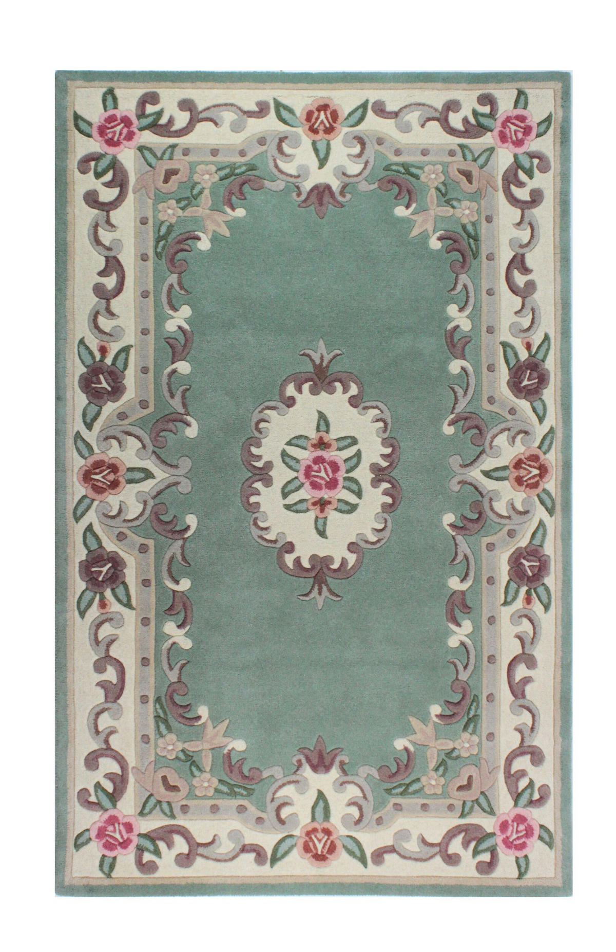 WOLLTEPPICH Aubusson-Muster handgeknüpft BEAULY, Grün-Beige 120x180 cm - Grün, Textil (120/180cm) - KADIMA DESIGN