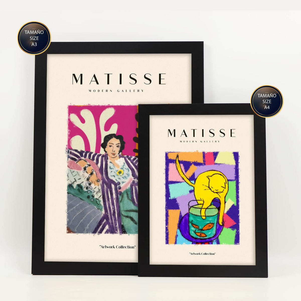 POSTER Set Mit 6 Henri Matisse Feier Drucke Des Fauvismus Und Der Abstrakten Kunst Für Innenarchitektur A3 & A4 Schwarzer Rahmen - Schwarz, Papier (29/3cm) - Nacnic