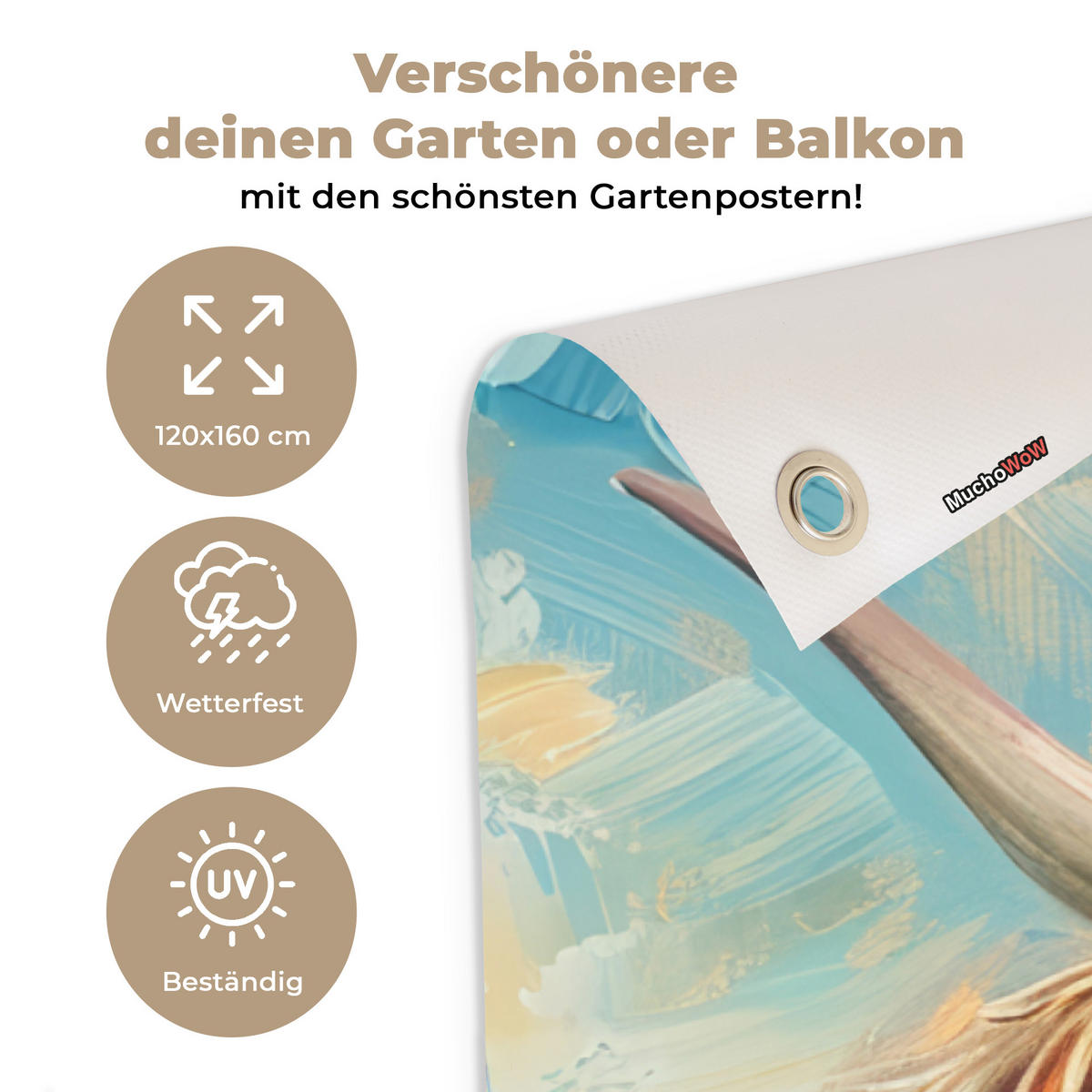 ZAHRADNÍ PLAKÁT Skotský horal - Příroda - Barevné - Květiny 120x160 cm - světle modrá, plast (120/160/0.2cm) - OnlyWow