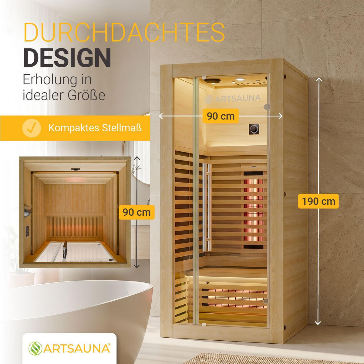 INFRAROTKABINE Trondheim90 natur mit Dual-Technologie & Hemlockholz - Naturfarben, Holz (90/190/90cm) - Artsauna