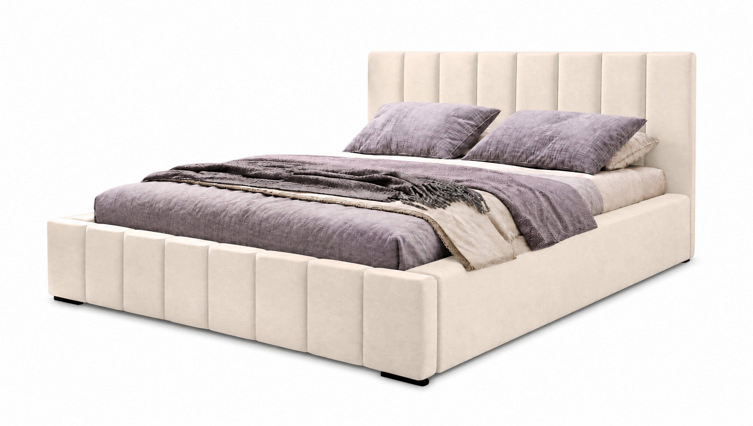 POLSTERBETT Nero 120x200 cm, Doppelbett mit Bettkasten und Lattenrost aus Holz, Velourstoff: Beige - Beige, Holz/Kunststoff (120/200cm) - Marpur