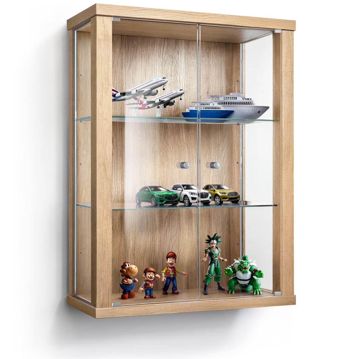 HÄNGEVITRINE 25/60/80 cm mit 2 höhenverstellbaren Glasböden - Transparent/Silberfarben, Glas/Holzwerkstoff (60/80/25cm) - K-Möbel