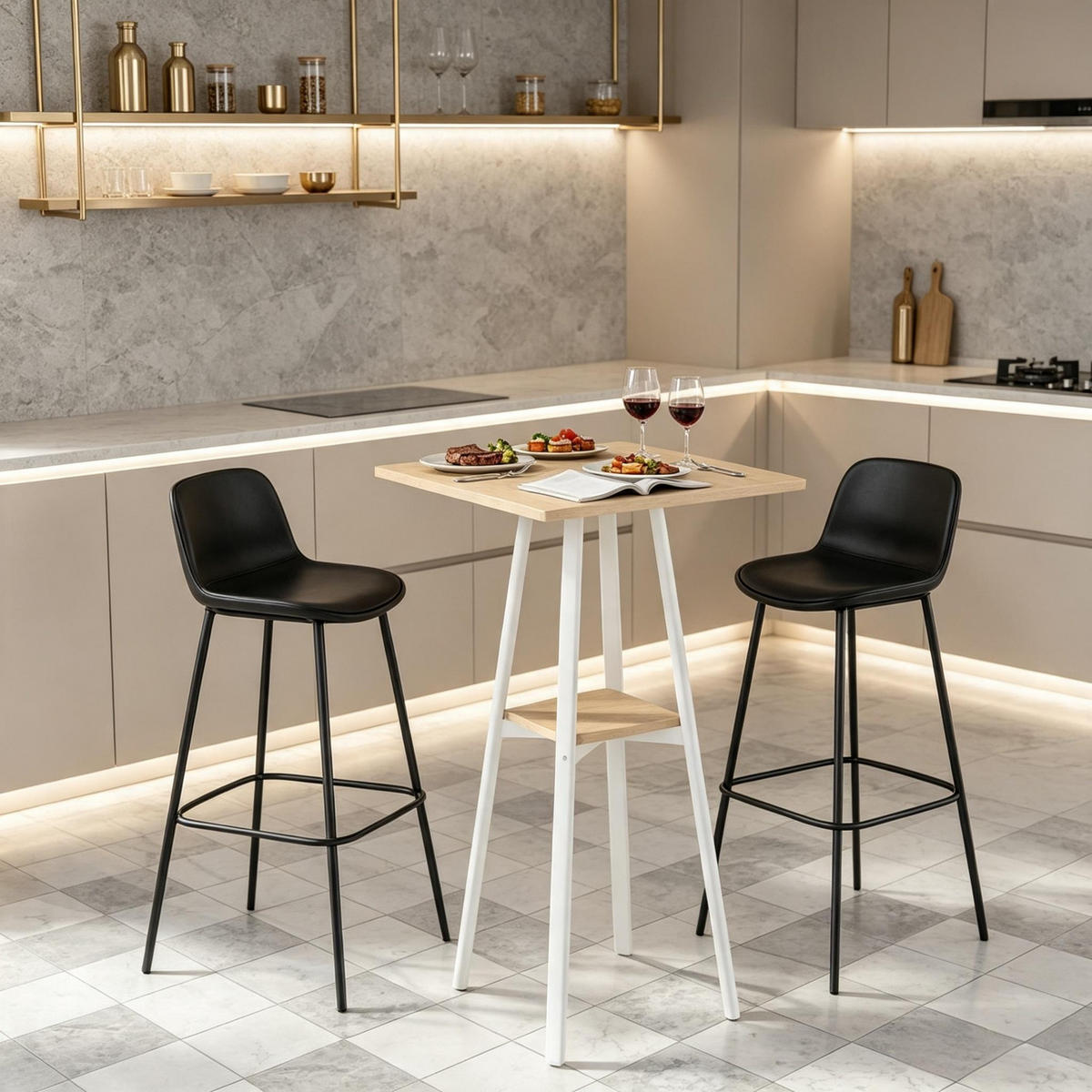 BARTISCH 55/55/95 cm mit Ablagefach DE-39953 Natur+Weiß - Eichefarben, Holzwerkstoff (55/55/95cm) - ComfortXL