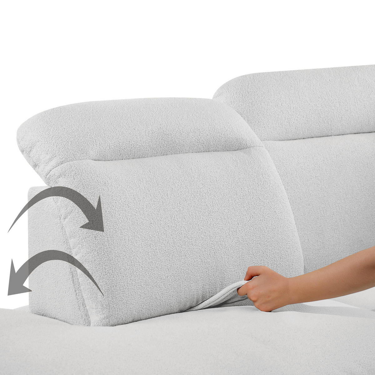SEDACÍ SOUPRAVA Sora U s funkcí spaní, nastavitelnou hloubkou sedu, opěrkami hlavy a područkou, 365 cm, světle šedá, pravá - černá/světle šedá, textil (365/107/235cm) - Beautysofa
