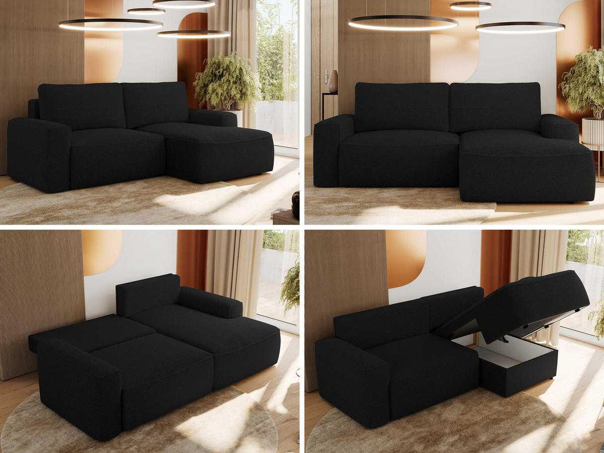 ECKSOFA BELLUNO L Schwarz Boucle - Rechts - Schwarz, Textil (233/144cm) - MKS