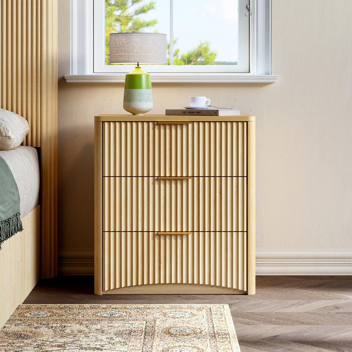 NACHTTISCH 38/58/64 cm mit 3 Schubladen, Dämpfungssystem und Rillenfront aus MDF, Eiche - Braun, Holzwerkstoff (38/64/58cm) - Redom