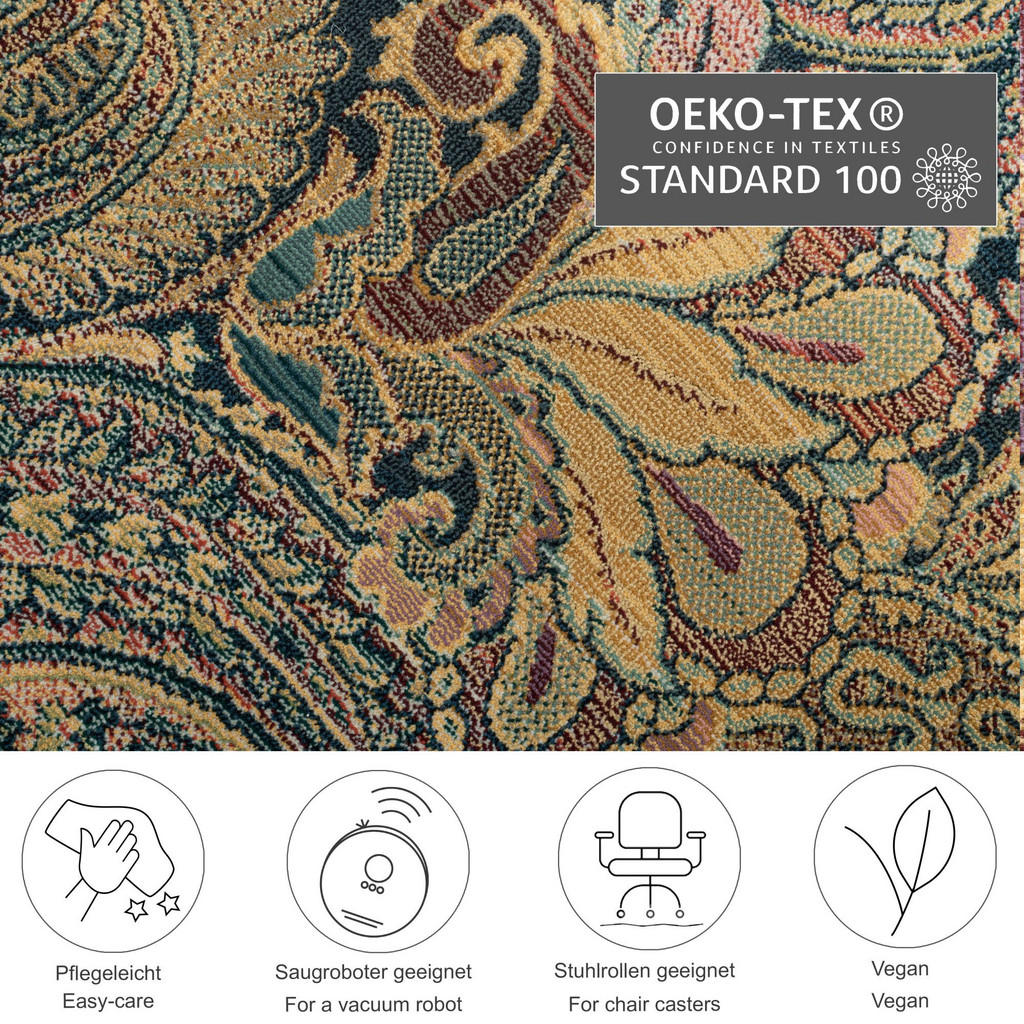 Thumbnail - Theko Webteppich, Gold, Textil, Floral, Rechteckig, 40x60 cm, Oeko-Tex®, für Fußbodenheizung geeignet, Teppiche & Böden,...