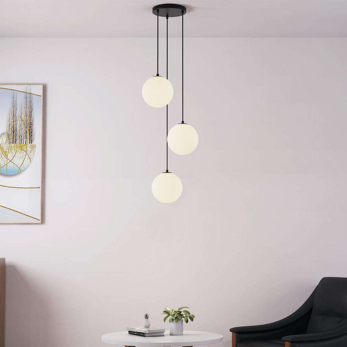 HÄNGELEUCHTE SUNA - Weiß, 3-flammig - Weiß, Glas (38.5/38.5/200cm) - Home Deluxe