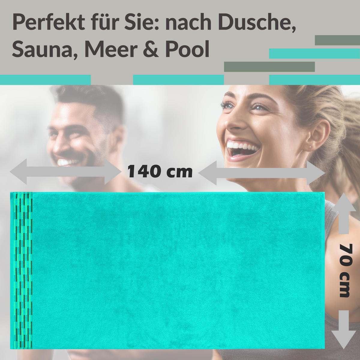 DUSCHTUCH Lugano Türkis 2er 70x140 cm - Türkis, Textil (70/140cm) - Lashuma