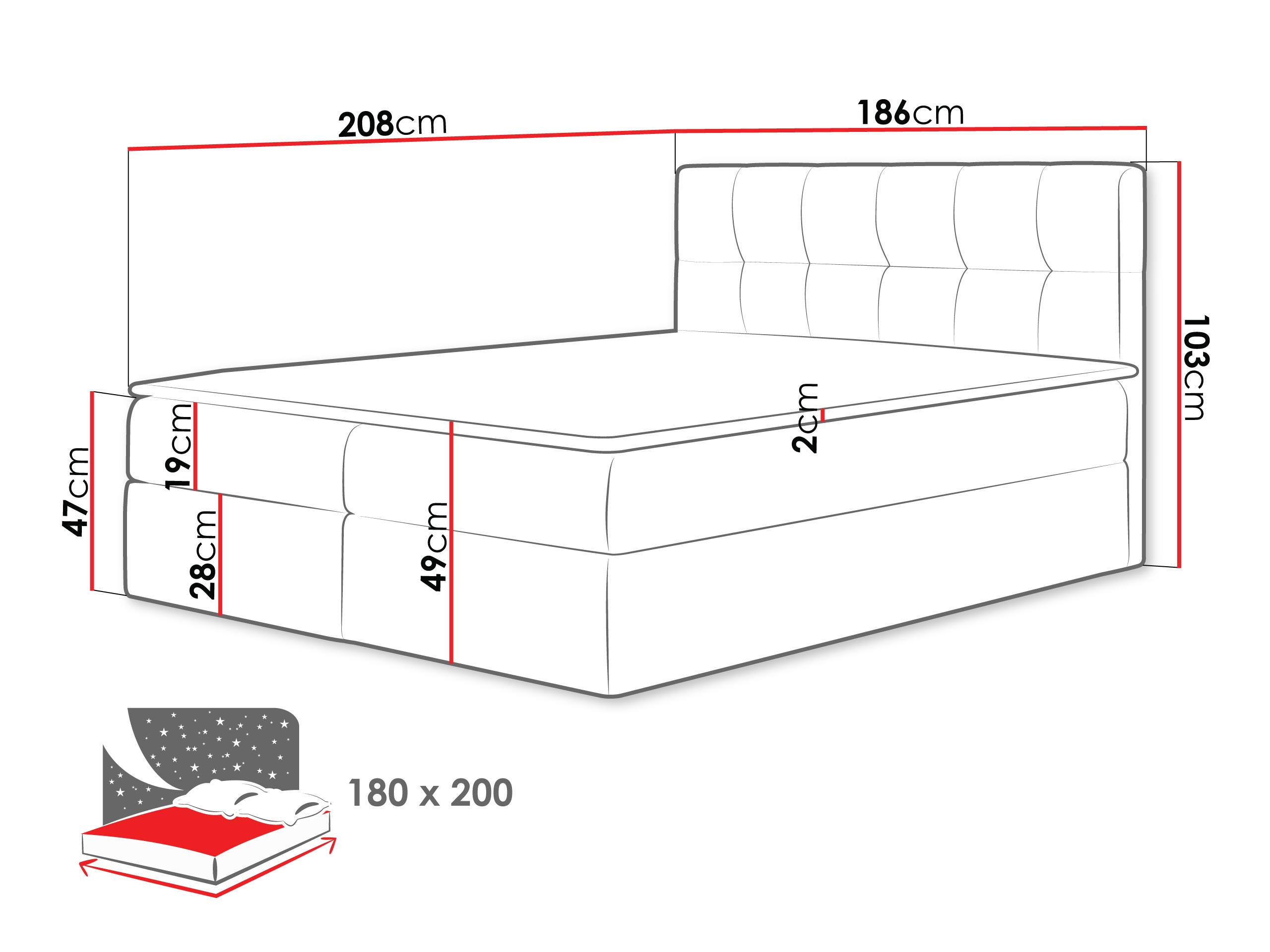 Thumbnail - Mirjan24 Boxbett, Natur, Textil, H3, Höhe ca. 19 cm, Rechteckig, 180x200 cm, Schlafzimmer, Betten, Boxspringbetten