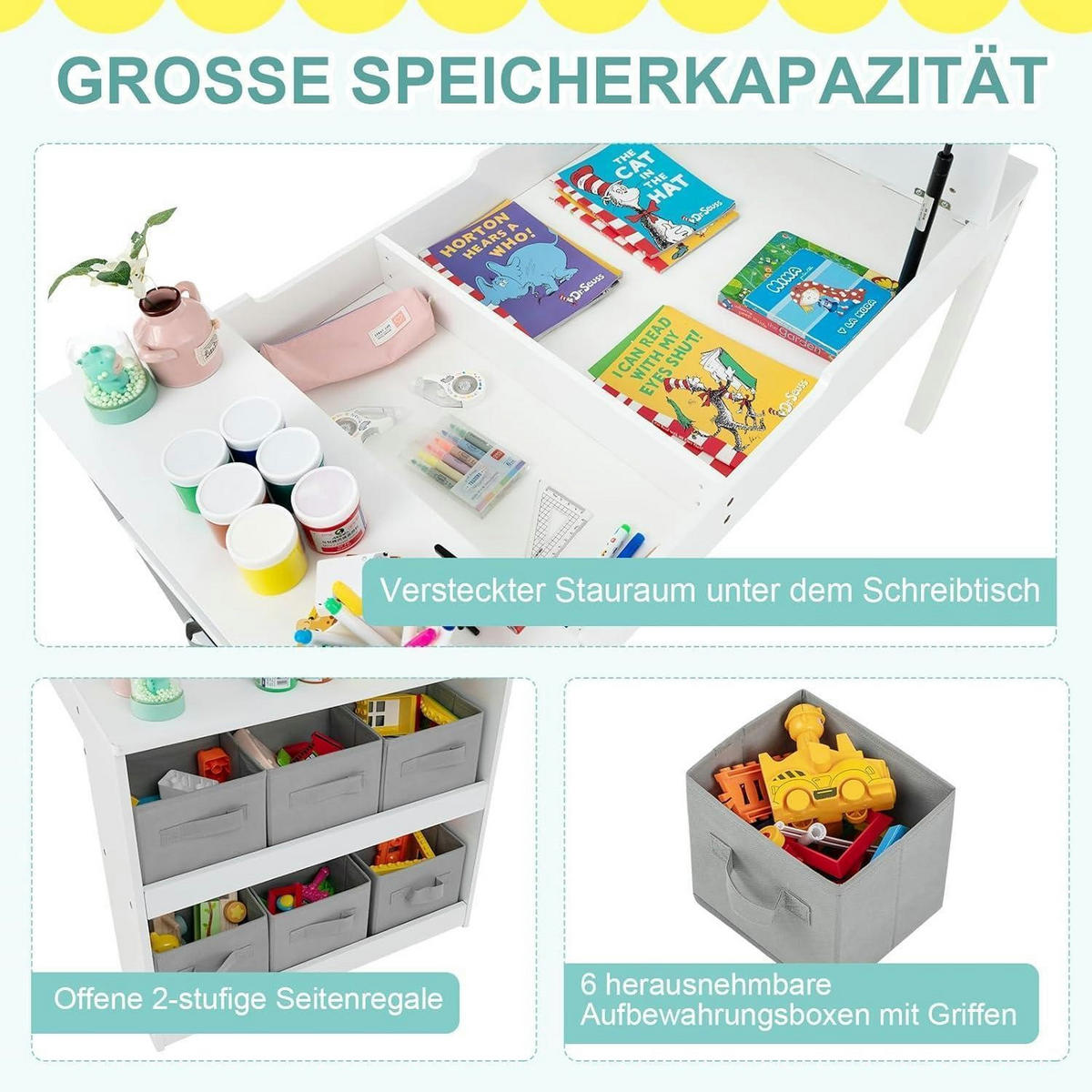KINDERTISCH mit 2 Stühlen 3-teiliges Set Weiß mit Stauraum - Weiß, Holzwerkstoff (60/55/109cm)