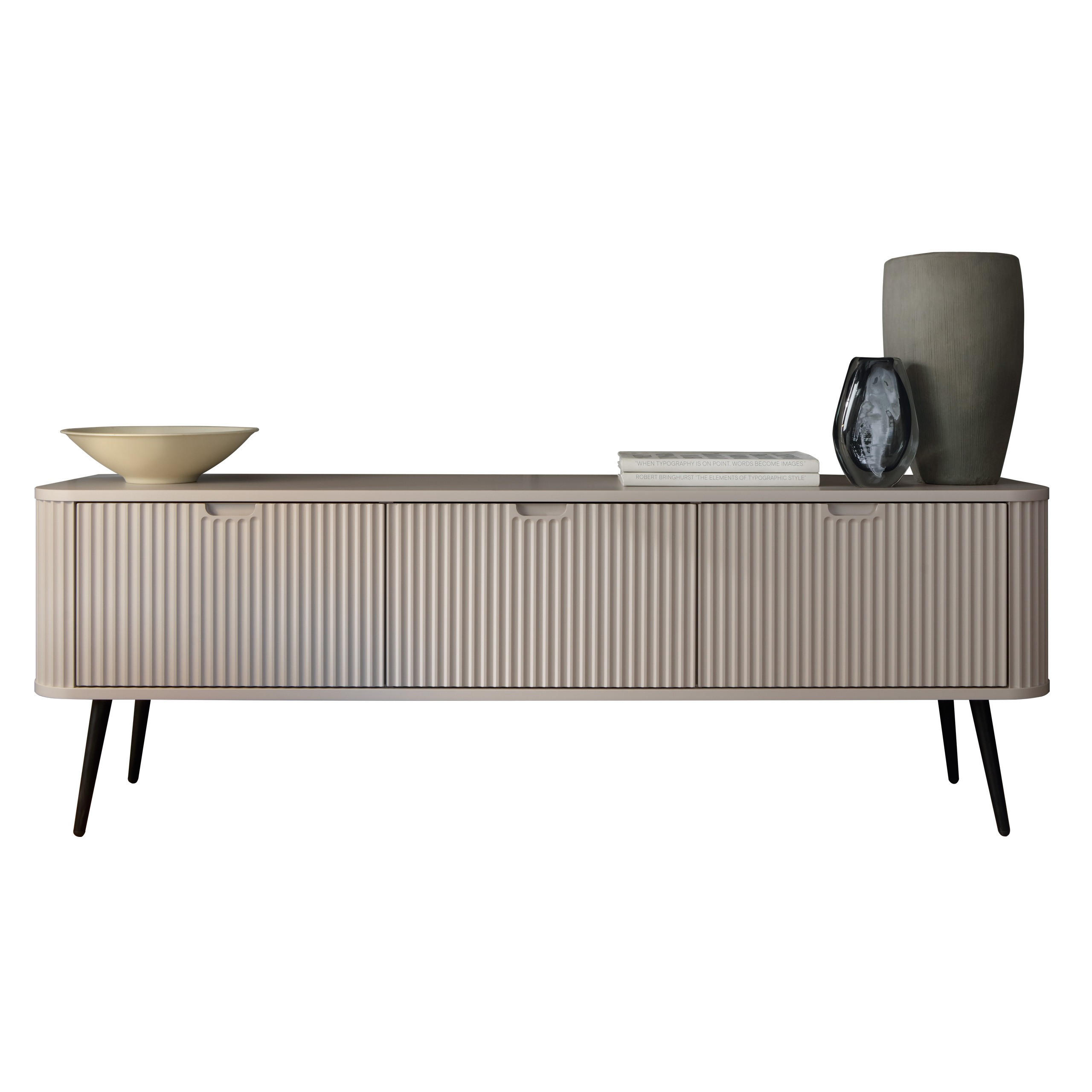 TV-SCHRANK Zova Beige, Schwarze Beine, Tv-Tisch - Beige/Schwarz, Holzwerkstoff/Metall (168/57/39cm) - Bettso