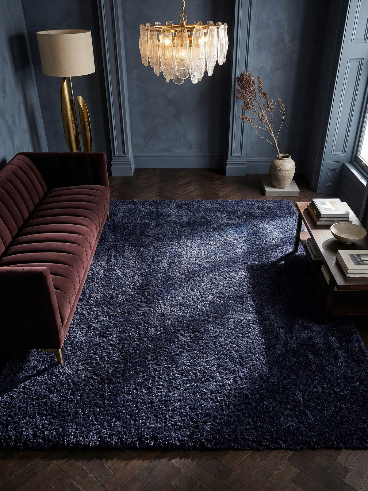 TEPPICH Hochflor Unifarben Polypropylen Wohnzimmer Shaggy Marineblau Rechteckig 240x340 - Blau, Textil (340/240cm) - KADIMA DESIGN