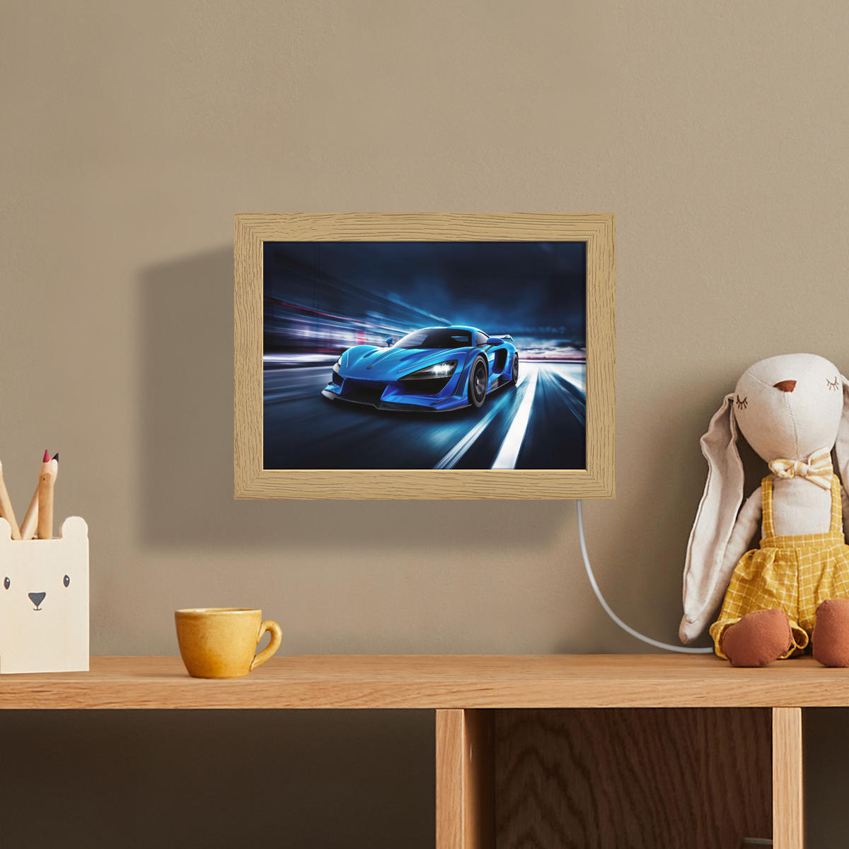 NÁSTĚNNÁ LAMPA Auto - Modrá - Chlapci - Dítě 20x15 cm - modrá, kompozitní dřevo (20/15/8cm) - OnlyWow