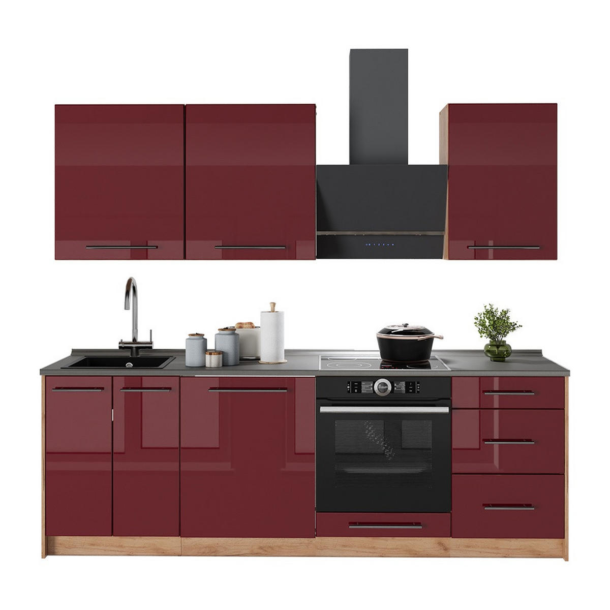 CHICINETĂ Fame-Line, Bordeaux lucios ridicat/Stejar auriu, 230 cm fara blat - stejar miere/bordo, compozit lemnos (230/206.8/51.6cm) - Vicco