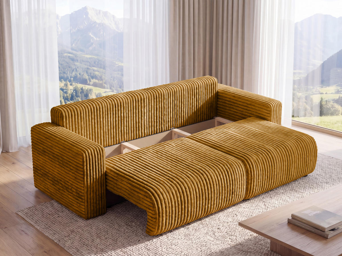 SOFA Kola mit Bettkasten und Schlaffunktion, Cordstoff - Dunkelgrün, Holzwerkstoff (244/85/95cm) - 4ALL HOME