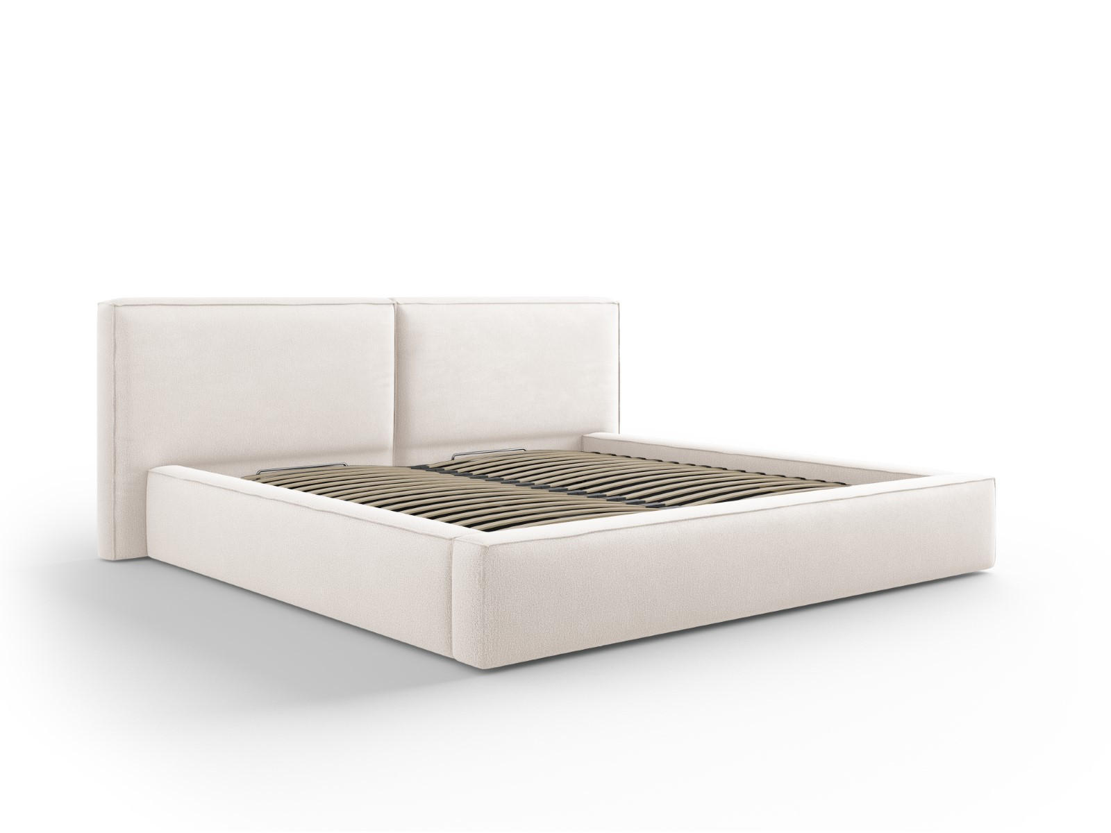 BETT mit Bettkasten und Kopfteil Jodie aus strukturiertem Stoff leichtes beige 200x200cm - Beige, Textil (200/200cm) - Micadoni